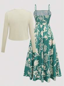 Franclia Plus Size Elegant Solid Jacket And Floral Print Slip Dress 2 Pieces Suit Fall Cloth For Women