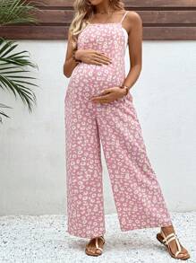 SHEIN Maternity Floral Print Jumpsuit, Casual For Vacation