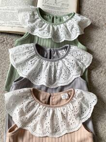 Blossori Baby Girls 3pcs/Set Ruffled Collar Knitted Vest, Spring/Summer