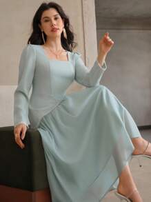 DAZY 女式二合一亮片蕾丝边中长连衣裙女式休闲连衣裙女式连衣裙生日工作秋季连衣裙女式加大太阳裙女式加大服装商务休闲长袖连衣裙