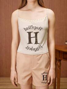 HARRY POTTER X SHEIN Women Letter & Striped Print Camisole Top, Suitable For Summer