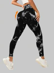 Easithlete 时尚扎染高腰无缝紧身瑜伽裤女款 - 彩色 - 查看 2