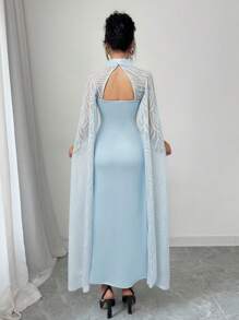 Rafferiza Đầm Maxi Ren Thanh Lịch Cho Nữ Kèm Áo Choàng, Phong Cách Kỳ Nghỉ - Màu xanh nhạt - Xem 2