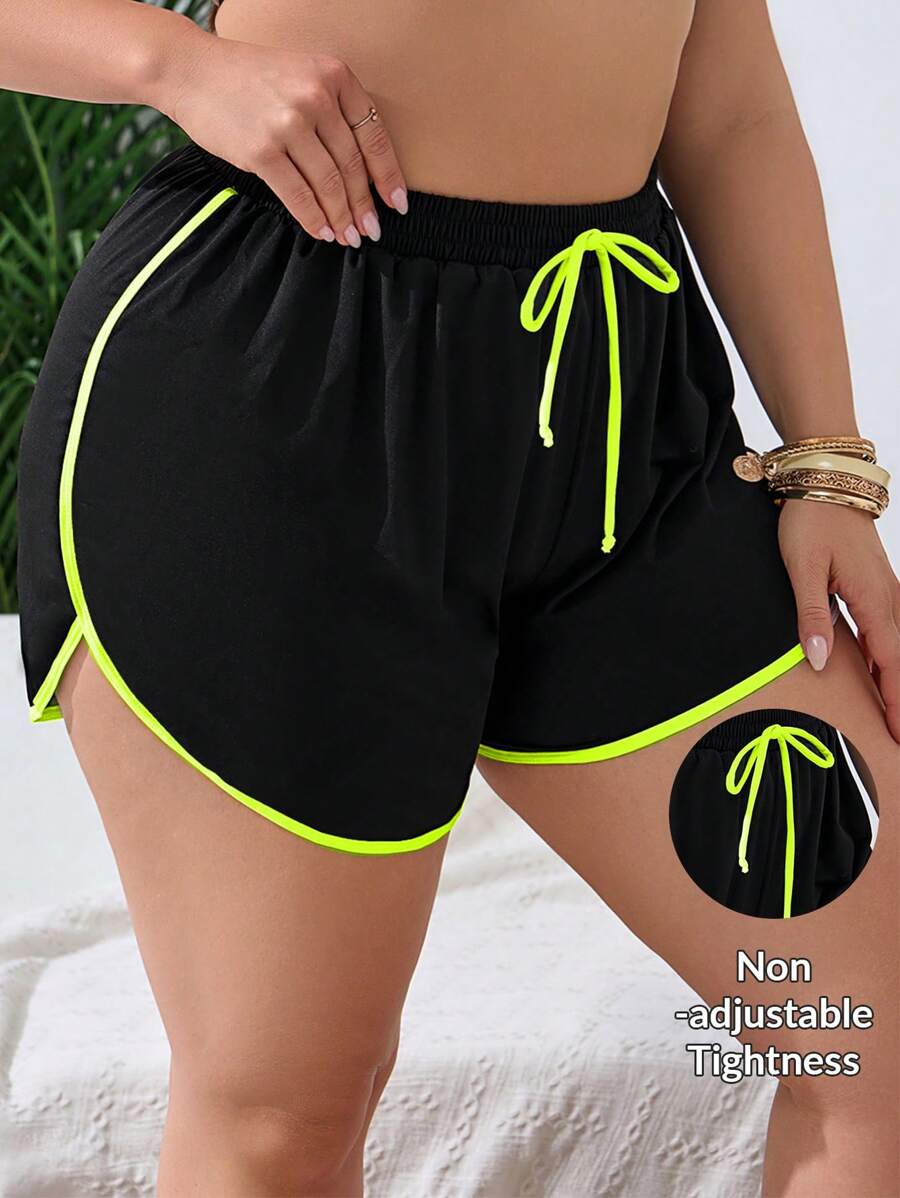 Swim Lushoire Plus Size Colorblock Trim Casual Beach Shorts For Summer Beach Vacation - Green - View 1