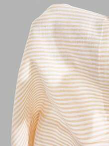 SHEIN EZwear Quần ống rộng lưng cao dệt sọc đơn giản thoải mái cho nữ - Màu vàng - Xem 5