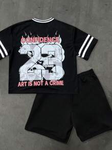 Manfinity EMRG Men's Casual Skull Printed T-Shirt & Shorts 2 Pieces Set, Summer - Black - View 2