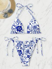 Swim Mod Plus Size Women 2pcs Solid Color Tie Front Tankini Set, Sexy Fashion Casual Holiday Swimwear For Summer Beach Vacation