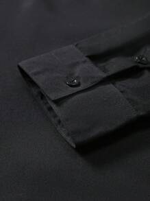 Manfinity Homme Men's Simple Solid Color Button-Up Loose Fit Long Sleeve Shirt - Black - View 5