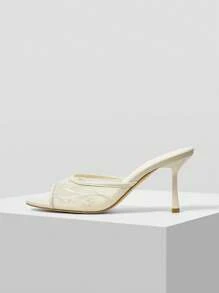 MOTF PREMIUM 女士刺绣仿珍珠优雅时尚百搭露趾高跟凉鞋 - 米色 - 查看 4