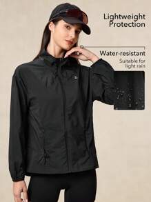 OutZeal WeatherProof-Air Water-Resistant UPF50+ Lightweight Stand Collar Jacket Women For LightRain With Zipper Pockets Athletic Workout Running