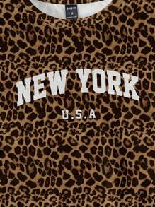 Divinelle Casual Chic Leopard Print "New York" Round Neck Loose Short Sleeve T-Shirt For Women, Suitable For Summer Back To School - Multicolor - View 6