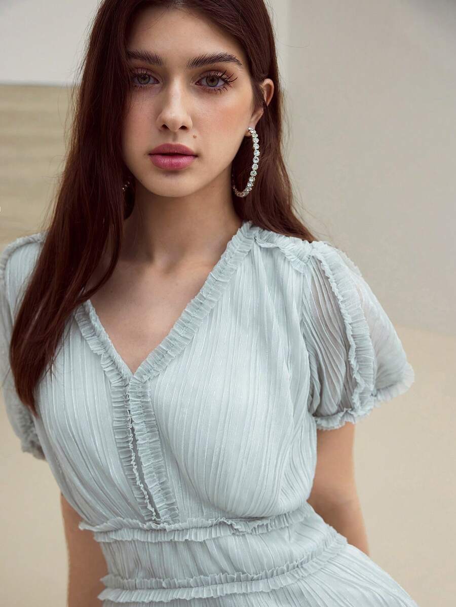 MOTF STUDIO FRILL SHORT SLEEVE DRESS - Light Grey - View 2