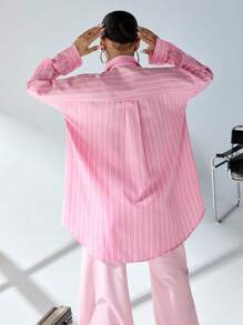 CasuGlow WOMAN BLUE AND WHITE LINED POPLIN BLOUSE - Pink - View 2