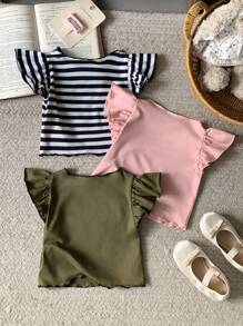 Blossori 3 Pieces Set Baby Girls Ruffle Sleeve T-Shirts, Spring/Summer - Multicolor - View 2