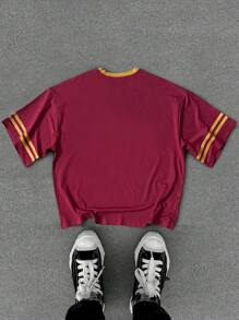 Aesthetic Post--Men's Casual Number Print Regular Fit Short Sleeve T-Shirt - Burgundy - View 2