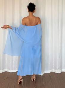 Rafferiza Summer Elegant Off Shoulder Pleated Hem Long Dress - Blue - View 2