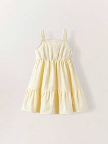 SHEIN Young Girls Embroidered Sleeveless Dress For Summer - Beige - View 7