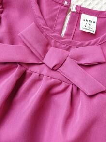 Baby Girl Fashion Sweet Bow Ruffle Trim Hollow Out Cap Sleeve Dress, Suitable For Summer