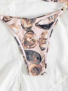 SHEIN Swim 2 Pieces Beaded Strap Ocean Life Print Fashionable Sexy Women's Bikini Swimsuit, Suitable For Beach For Summer Beach Vacation - Multicolor - View 4