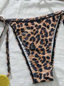 Swim Mod Conjunto de bikini sexy de 2 piezas con tirantes de espagueti y lazo con estampado de leopardo para mujer - Multicolor - Ver 5