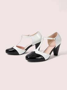 CUCCOO DOLLMOD Classic Retro Style White & Pink Contrast Color Mary Jane Pumps For Women - Black and White - View 9