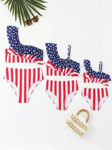 Tween Girl Striped Swimwear Top & Bottom 2 Pieces Set, Fashion, Prints Random