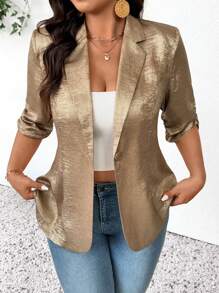 SHEIN Frenchy Chaqueta de traje con efecto metálico de talla grande para el verano