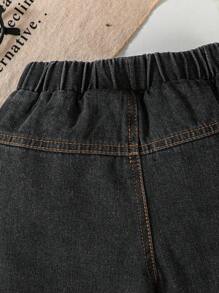 男童休闲百搭蓝色水洗牛仔短裤，1 件 - 黑色 - 查看 4