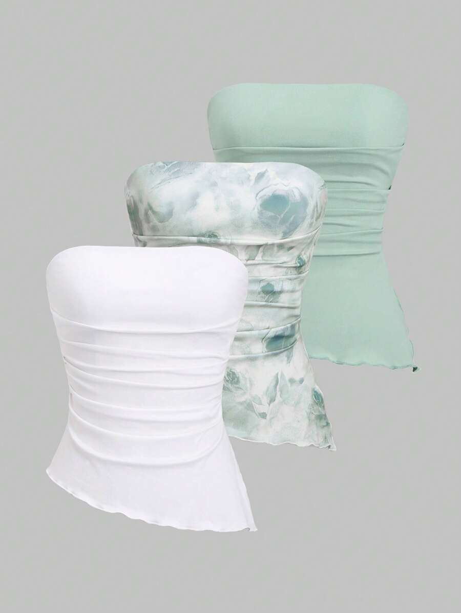 Sweetra Y2K Summer Casual Asymmetrical Hem Crop Top - Multicolor - View 1