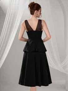 Poshira Elegant Fashion Fitted Formal Dress Graduation Dress Luxurious Women's Evening Dresses Black Dress Soft Dress Graduation Gifts, Party Dress, Prom Dress - Black - View 2