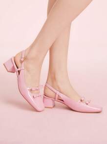 CUCCOO DOLLMOD New Design French Back Open Retro Mary Jane Bow Knot Platform High Heel, Elegant And Charming For Christmas - Pink - View 2