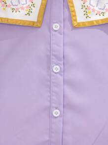 SHEIN 2pcs/Set Girls Vintage French School Style Sailor Top + Pleated Skirt Suit, Contrast Color Collar & Puff Sleeves, Cute & Sweet For Summer - Purple - View 6