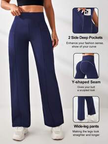 Eassivo Eassivo Women Solid Color Fashionable Casual Sports Pants, Suitable For Fall - Navy Blue - View 3