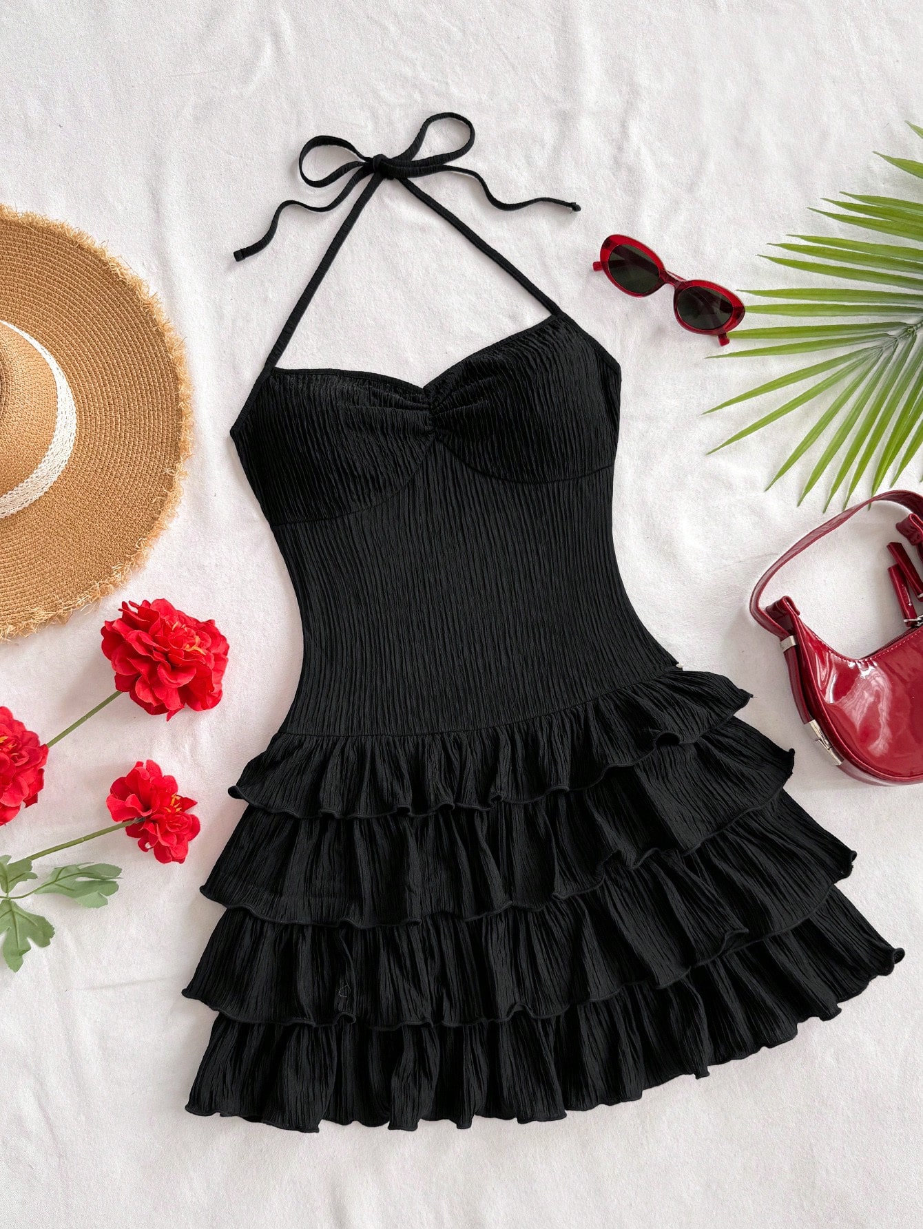 halter tie mini dress