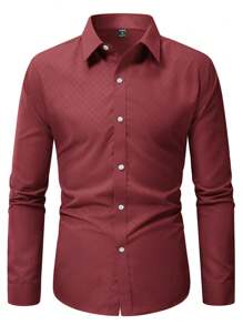 Manfinity Homme Men's Plaid Single Breasted Casual/Office Wear Long Sleeve Shirt - Burgundy - View 1