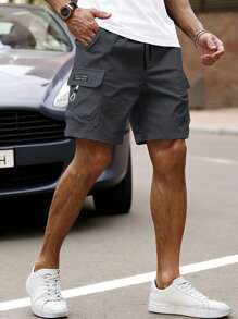 Manfinity Sport Corelite Men's Plain Color Casual Sports Cargo Shorts, Suitable For Summer - Grey - View 6