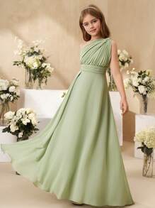 SHEIN Tween-Mädchen Elegantes Blumenkleid aus Tüll für Hochzeitsfeiern mit Schal, Prinzessinnen-Ballkleid für Teenager