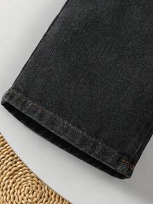 男童休闲百搭蓝色水洗牛仔短裤，1 件 - 黑色 - 查看 3