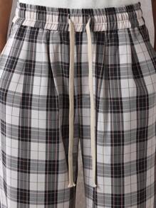 SUMWON 宽松格纹长裤 宽松抽绳休闲裤 四季舒适宽腿 街头风格 个性裤装 - 彩色 - 查看 7