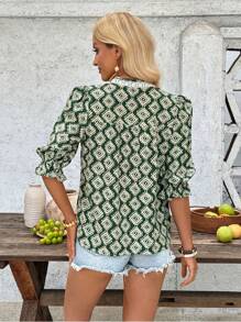 SHEIN LUNE Camicia casual smanicata abbottonata, con stampa geometrica, ampia, da donna