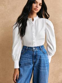 Poéselle 蕾絲細節燈籠袖襯衫