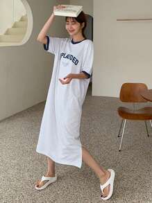 DAZY Women'S Round Neck Slogan Print Dress Sundress - Grey - View 5