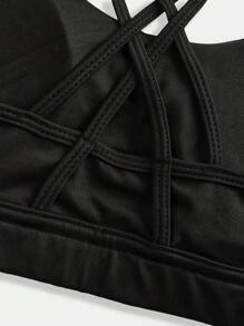 SHEIN حمالة صدر رياضية لفتيات المراهقات تمتص العرق، ذات حشوة قابلة للإزالة وأربطة متقاطعة، مناسبة للرياضة والتمارين اليوغا - الأسود - مشاهدة 6