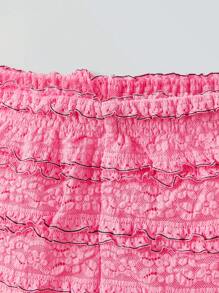 SHEIN Set de 2 piezas que incluye top tipo camisola informal con detalle de encaje y shorts para niña joven - Rosa - Ver 5