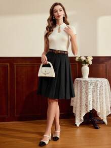 Vintamour Retro Elegant Women Skirt, Tailored Pleated Summer/Spring Skirt Business Casual Woman Office Festival 1960s Mother Day Vacation Office Festival Teacher