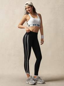 VARSITIE 条纹交叉露背无袖运动短款上衣