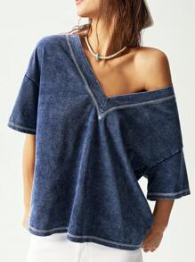 Bohemela Casual V-Neck Half Sleeve Loose Washed Leopard Print T-Shirt For Women - Brown - View 7