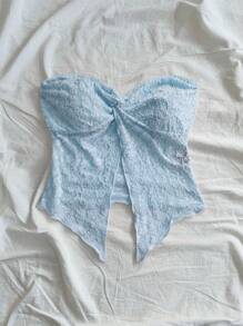 Soleia Áo cánh dệt kim hoa jacquard màu trắng giản dị quyến rũ dành cho nữ - Màu xanh nhạt - Xem 5