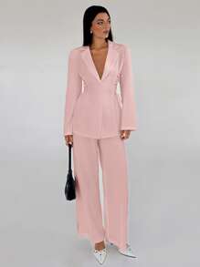 Aloruh Women's New Suede Single-Breasted Loose Suit Jacket With Pockets - Pink - View 6