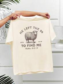 INAWLY Women's Jesus Left 99 Sweatshirts, The Lord Is My Shepherd Round Neck Sweatshirt, Christian Sports Shirt, Christian Round Neck Shirt, He Left 99 To Save Me Round Neck Graphic T-Shirt - White - View 3